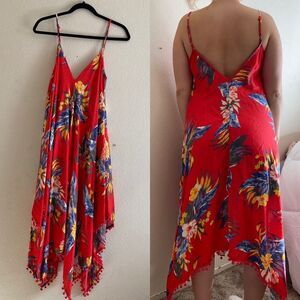 Hawaiian Red Flowy Low Back Beach Dress